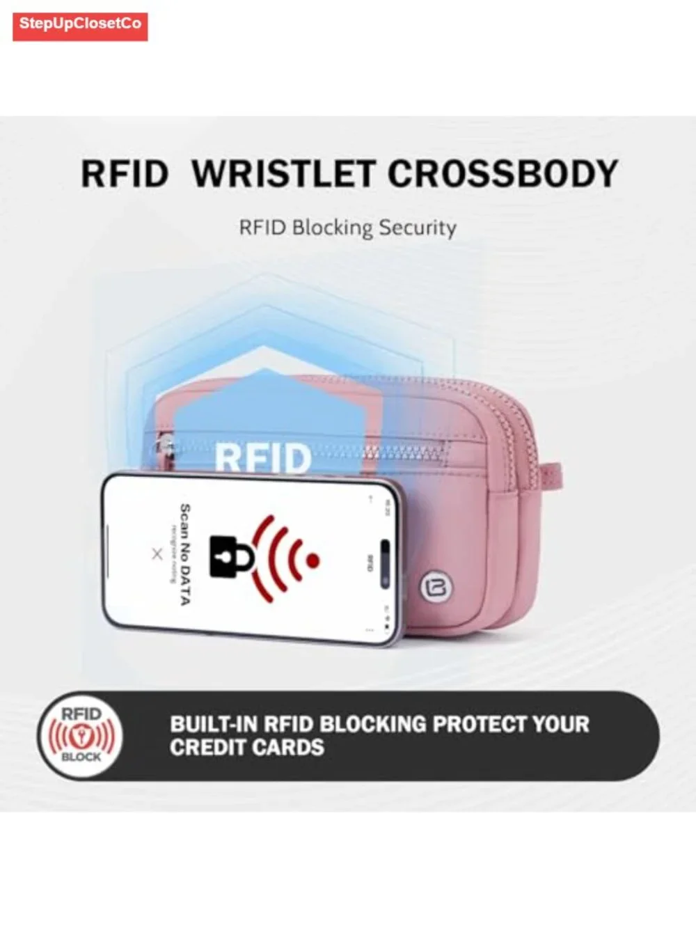 Nylon RFID-Blocking Wristlet Crossbody Purse, 2-in-1 Wallet Phone Organizer